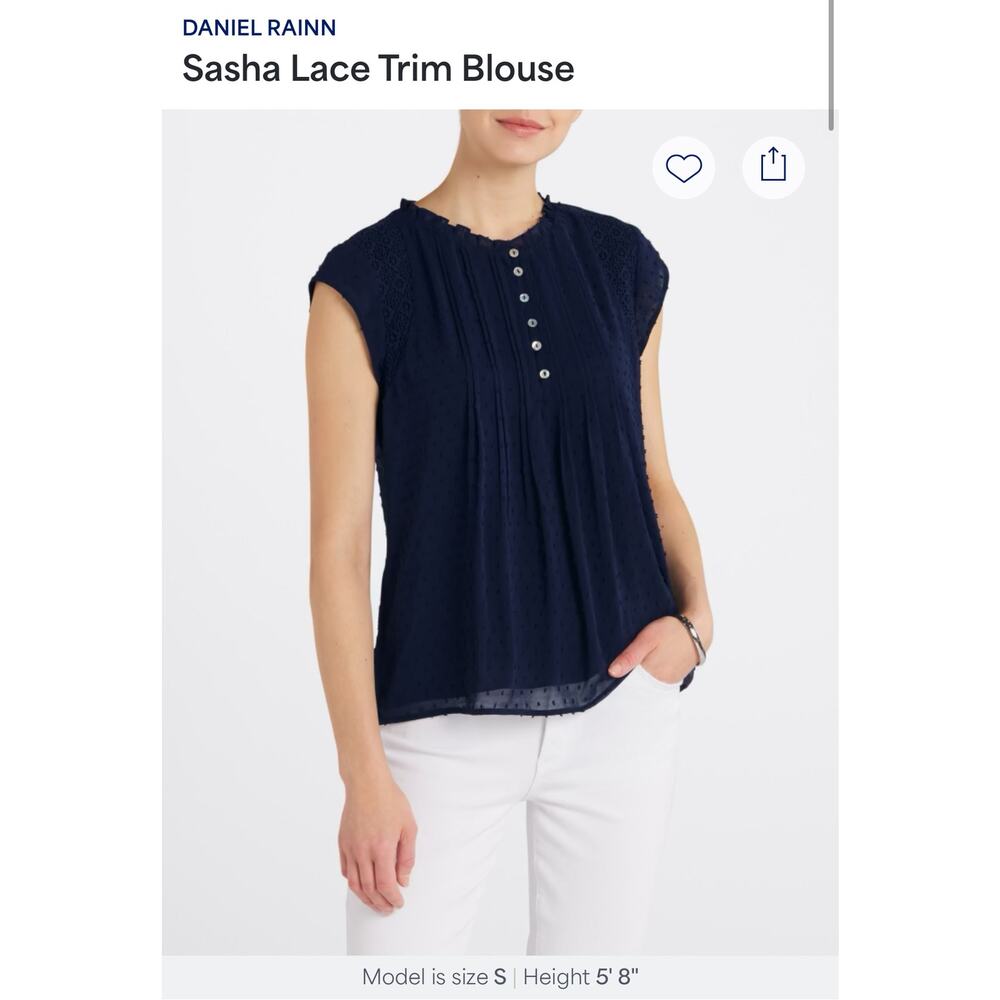 DANIEL RAINN Sasha Lace Trim Blouse | XXL | Navy